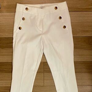 LOFT White Trousers with Brown Buttons